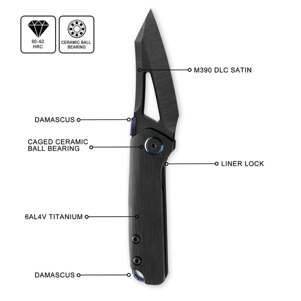 CAVOLKNIFE Denka-C02 Thumb Stud Knife All Black Hand Carved