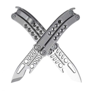CAVOLKnife C12-Shark Titanium Balisong - M390 Steel Multi-Function EDC Trainer with Damascus Inlay